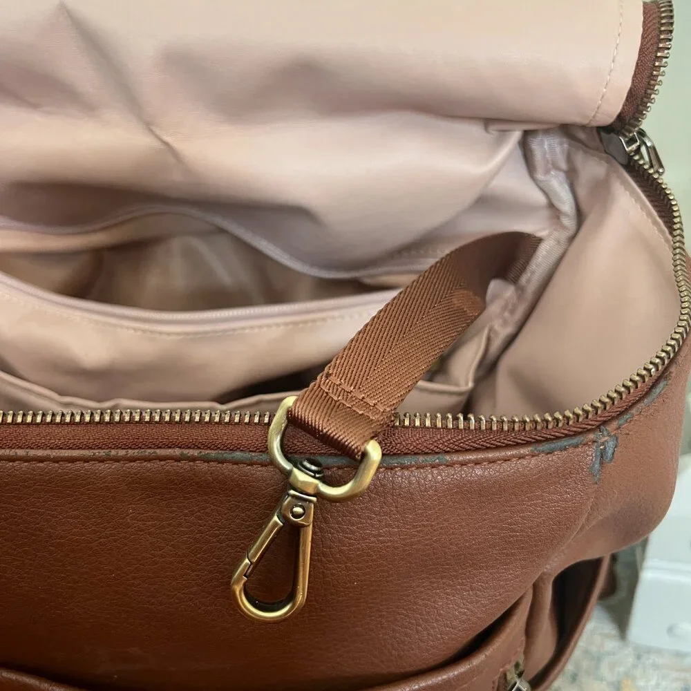 Azaria Brown Leather Baby Diaper Bag Backpack